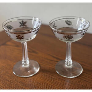 Vintage LIBBY Frosted Silver Leaf MCM CHAMPAGNE / SHERBET GLASSES (Set of 2)